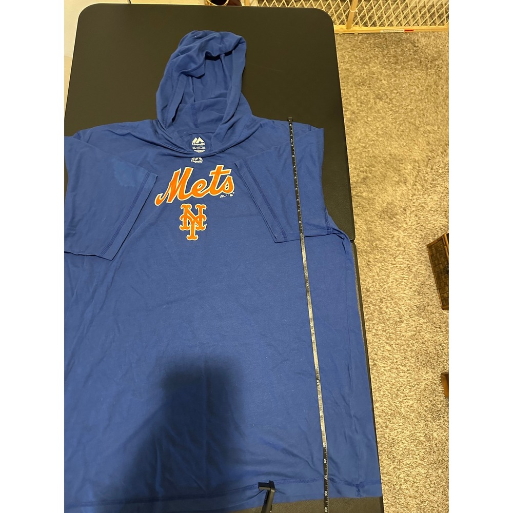 Majestic New York Mets MLB Short Sleeve Hoodie T-Shirt Blue Mens 2XL